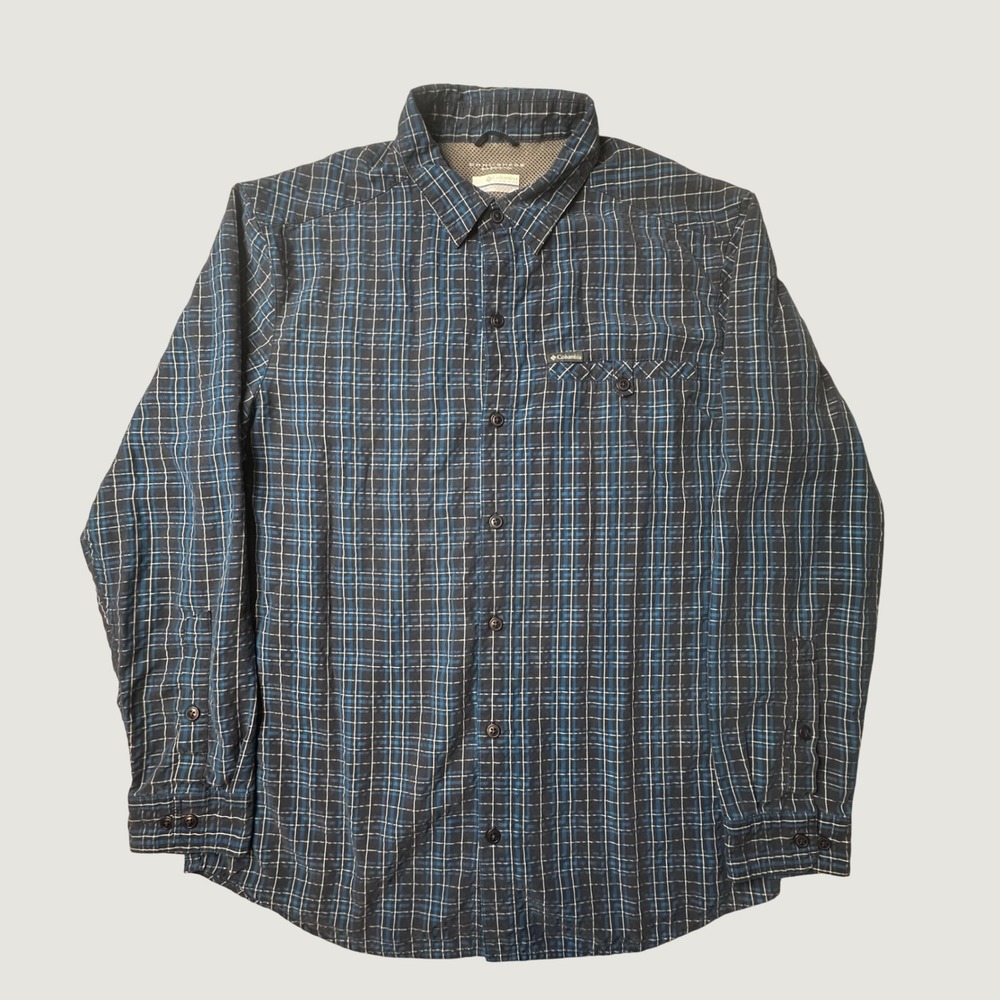 Columbia Shirt Mens Large AM1072 Blue Plaid Omni-Shade Button Down Long Sleeve